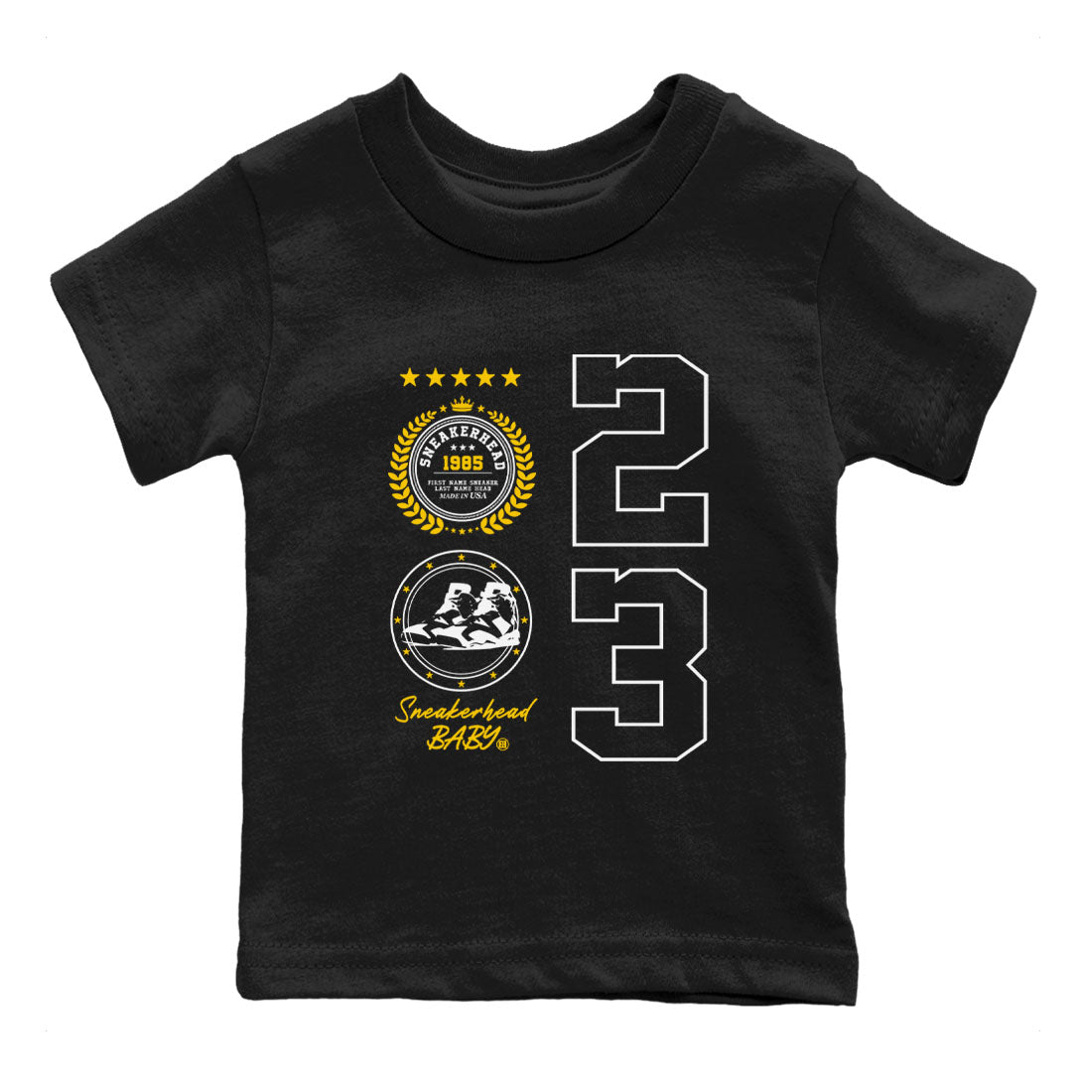 Sneaker Emblem sneaker match tees to Yellow Ochre 6s street fashion brand for shirts to match Jordans SNRT Sneaker Tees Air Jordan 6 Yellow Ochre unisex t-shirt Black 2 youth shirt