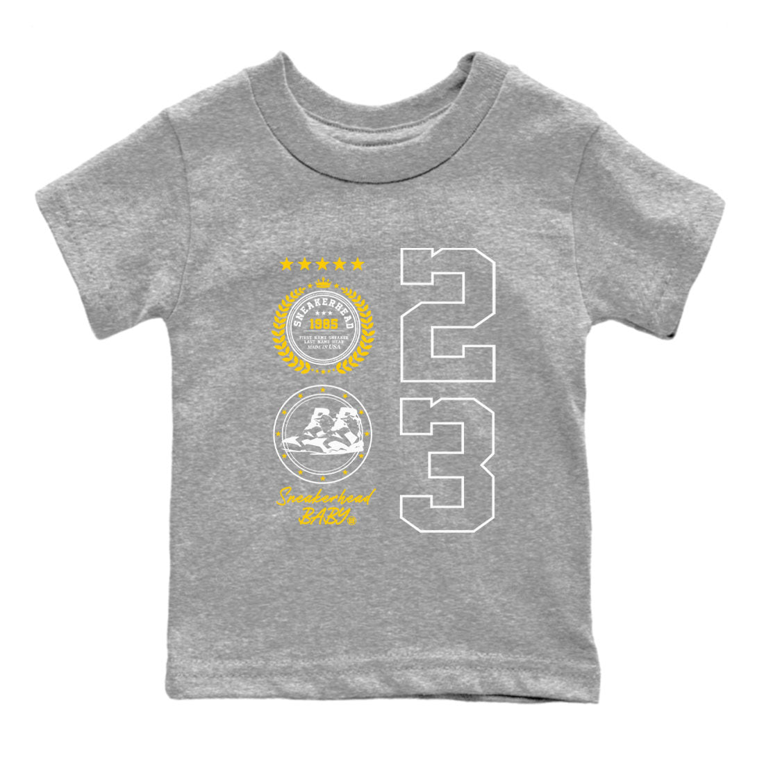 Sneaker Emblem sneaker match tees to Yellow Ochre 6s street fashion brand for shirts to match Jordans SNRT Sneaker Tees Air Jordan 6 Yellow Ochre unisex t-shirt Heather Grey 2 youth shirt