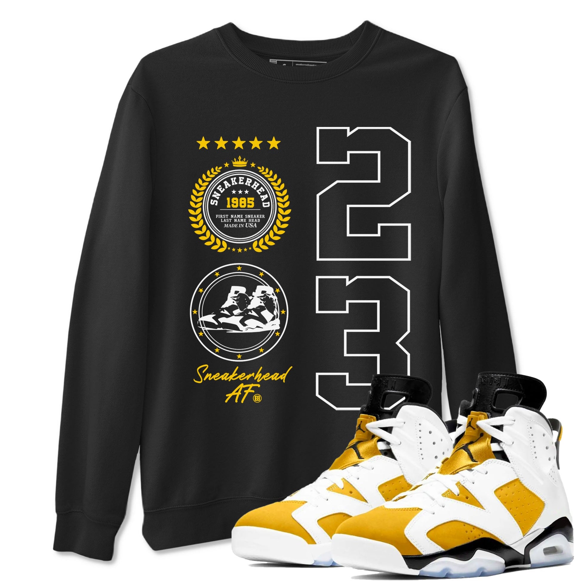 Sneaker Emblem sneaker match tees to Yellow Ochre 6s street fashion brand for shirts to match Jordans SNRT Sneaker Tees Air Jordan 6 Yellow Ochre unisex t-shirt Black 1 unisex shirt