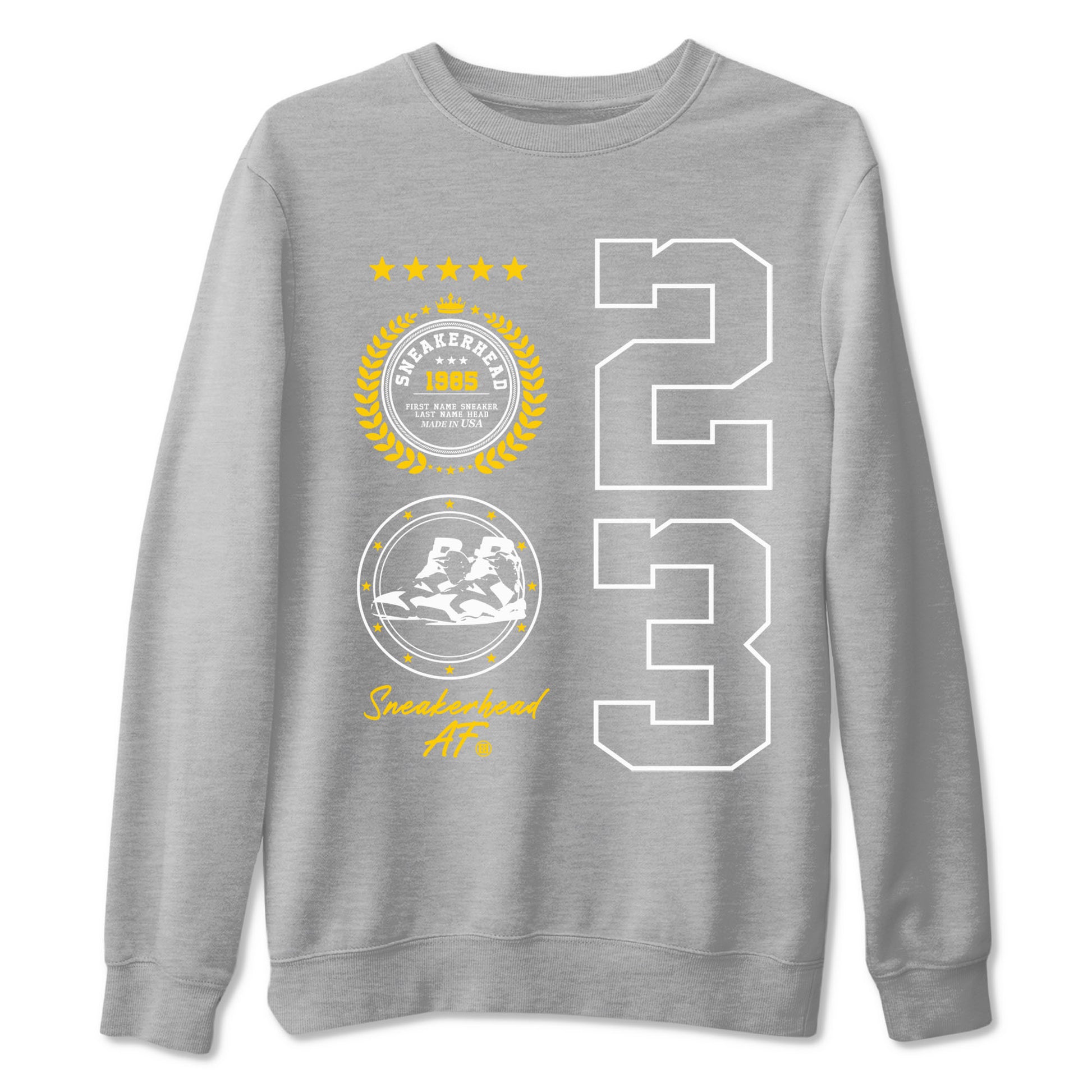 Sneaker Emblem sneaker match tees to Yellow Ochre 6s street fashion brand for shirts to match Jordans SNRT Sneaker Tees Air Jordan 6 Yellow Ochre unisex t-shirt Heather Grey 2 unisex shirt