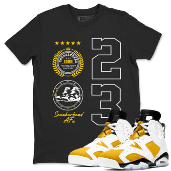 Sneaker Emblem sneaker match tees to Yellow Ochre 6s street fashion brand for shirts to match Jordans SNRT Sneaker Tees Air Jordan 6 Yellow Ochre unisex t-shirt Black 1 unisex shirt