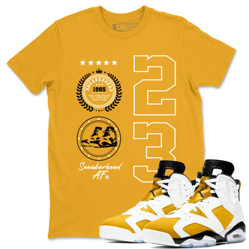 Sneaker Emblem sneaker match tees to Yellow Ochre 6s street fashion brand for shirts to match Jordans SNRT Sneaker Tees Air Jordan 6 Yellow Ochre unisex t-shirt Gold 1 unisex shirt