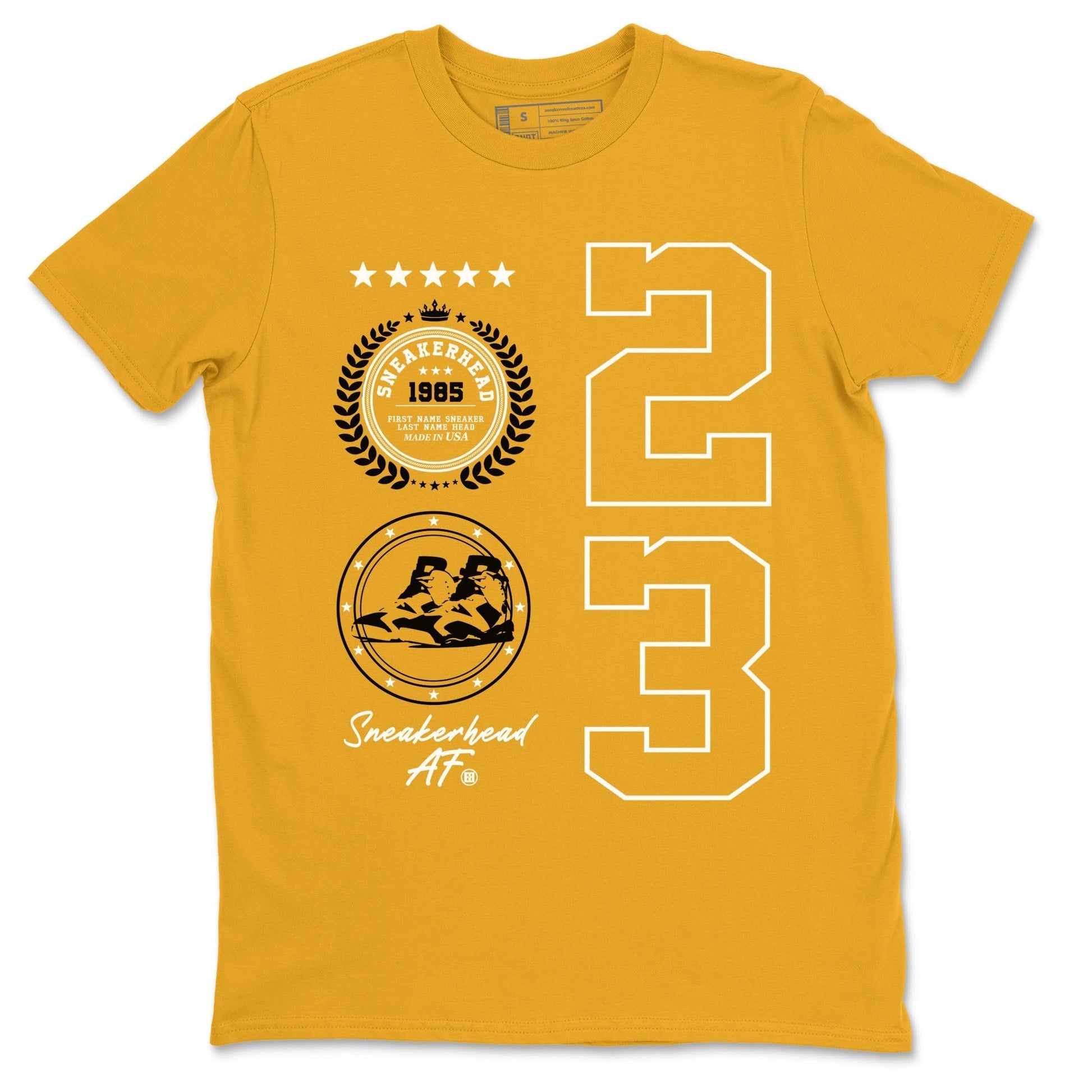 Sneaker Emblem sneaker match tees to Yellow Ochre 6s street fashion brand for shirts to match Jordans SNRT Sneaker Tees Air Jordan 6 Yellow Ochre unisex t-shirt Gold 2 unisex shirt