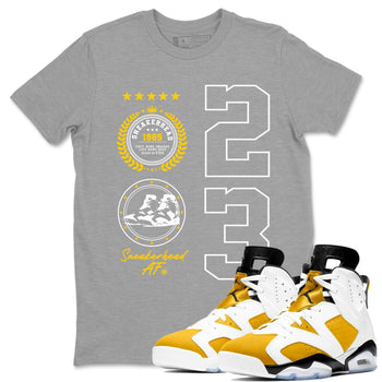 Sneaker Emblem sneaker match tees to Yellow Ochre 6s street fashion brand for shirts to match Jordans SNRT Sneaker Tees Air Jordan 6 Yellow Ochre unisex t-shirt Heather Grey 1 unisex shirt