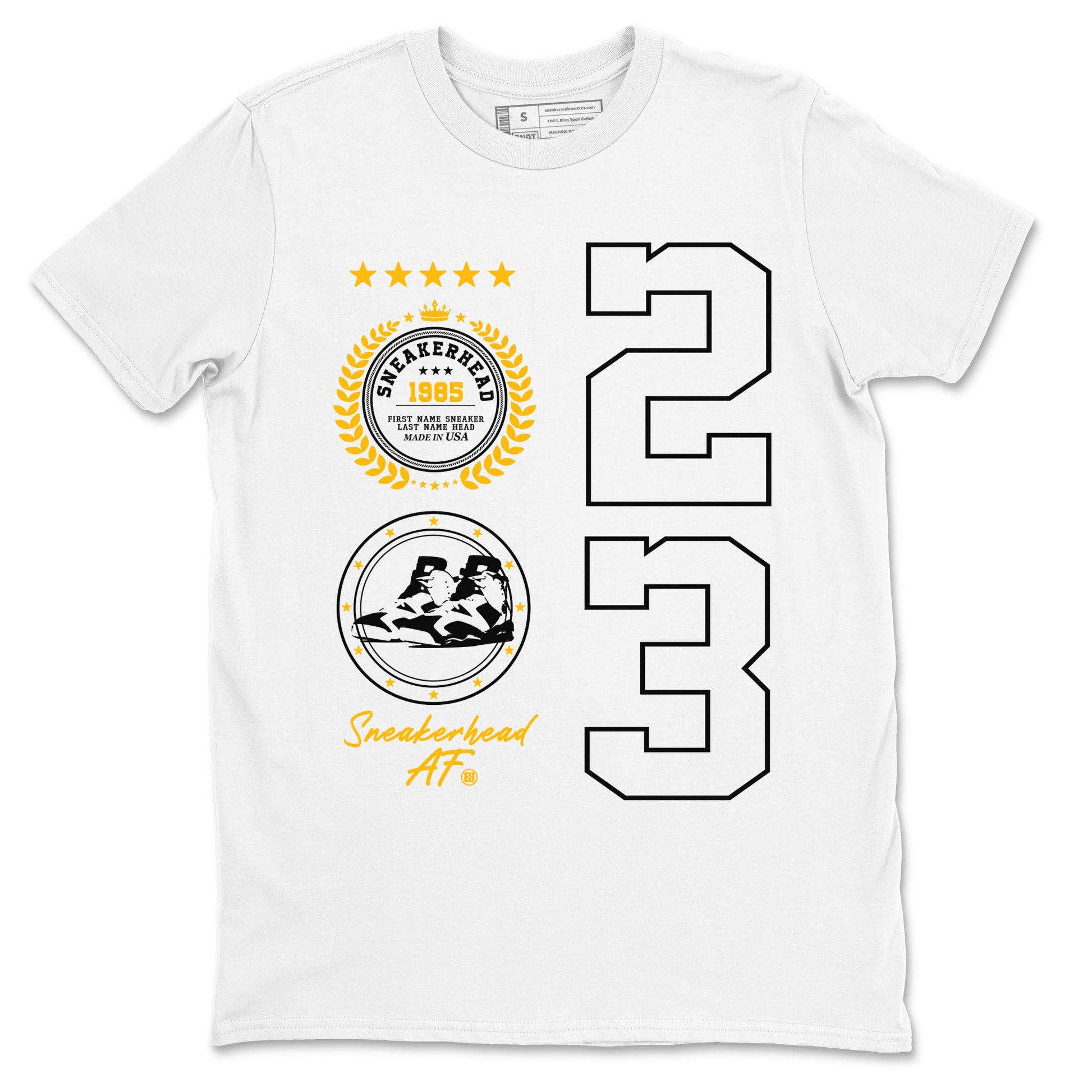 Sneaker Emblem sneaker match tees to Yellow Ochre 6s street fashion brand for shirts to match Jordans SNRT Sneaker Tees Air Jordan 6 Yellow Ochre unisex t-shirt White 2 unisex shirt
