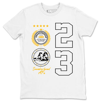 Sneaker Emblem sneaker match tees to Yellow Ochre 6s street fashion brand for shirts to match Jordans SNRT Sneaker Tees Air Jordan 6 Yellow Ochre unisex t-shirt White 2 unisex shirt