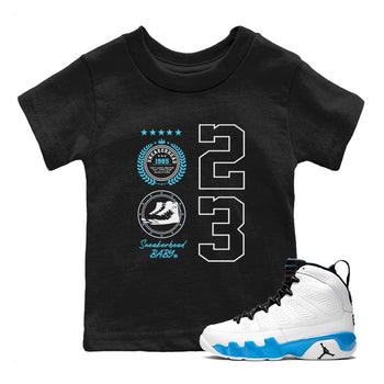 9s Powder Blue shirt to match jordans Sneaker Emblem sneaker tees Air Jordan 9 Powder Blue SNRT sneaker release tees baby toddler Black 1 cotton Shirt
