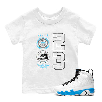9s Powder Blue shirt to match jordans Sneaker Emblem sneaker tees Air Jordan 9 Powder Blue SNRT sneaker release tees baby toddler White 1 cotton Shirt