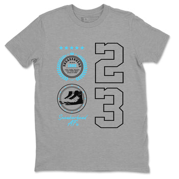 9s Powder Blue shirt to match jordans Sneaker Emblem sneaker tees Air Jordan 9 Powder Blue SNRT Sneaker Release Tees unisex cotton Heather Grey 2 crew neck shirt
