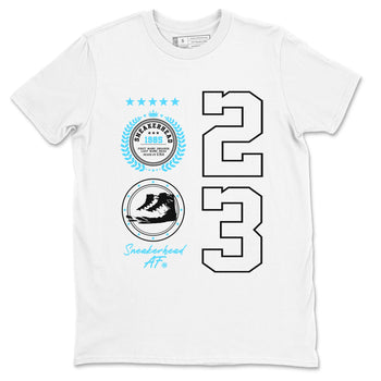 9s Powder Blue shirt to match jordans Sneaker Emblem sneaker tees Air Jordan 9 Powder Blue SNRT Sneaker Release Tees unisex cotton White 2 crew neck shirt