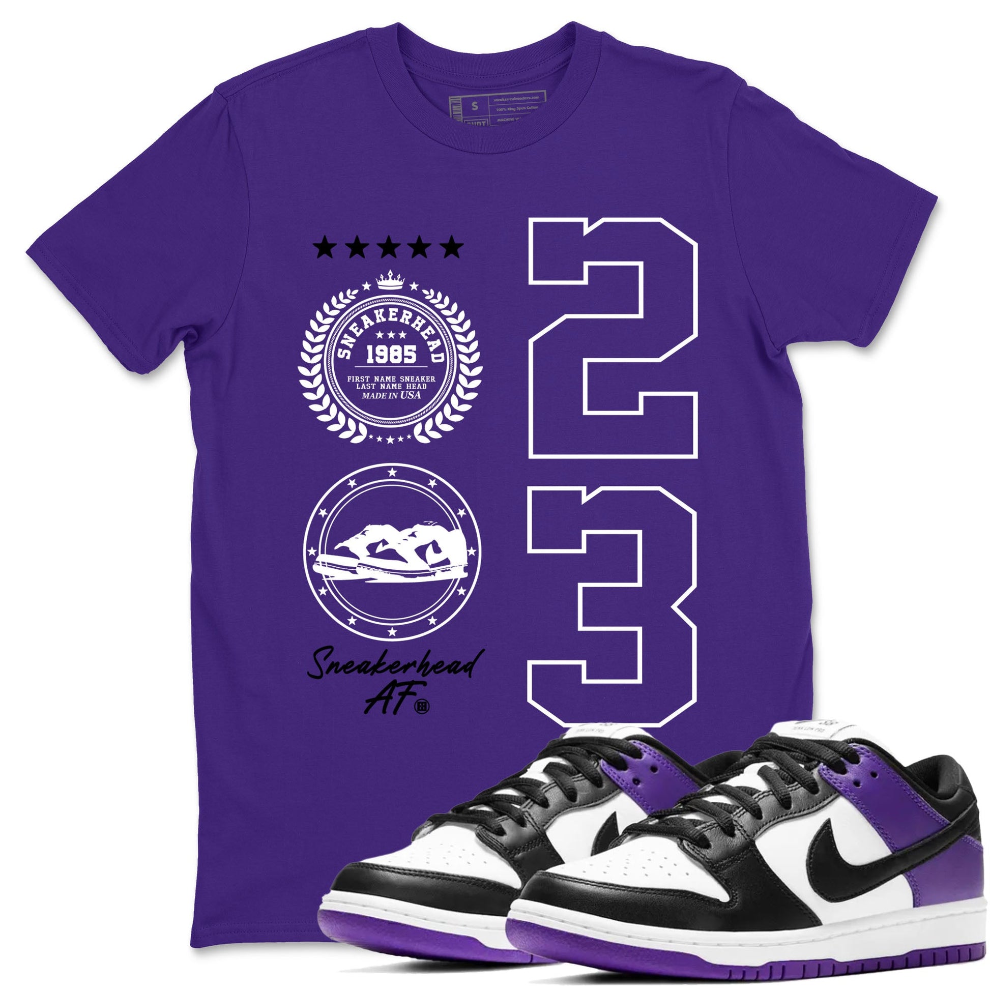 Sneaker Emblem sneaker match tees to Court Purple Dunks street fashion brand for shirts to match Jordans SNRT Sneaker Tees Dunk Low Court Purple unisex t-shirt Purple 1 unisex shirt