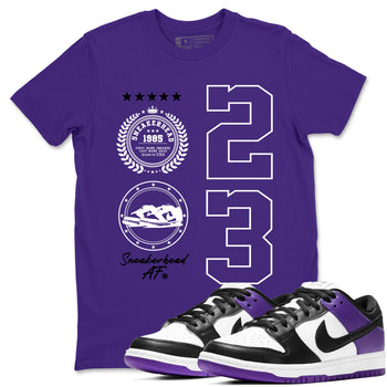 Sneaker Emblem sneaker match tees to Court Purple Dunks street fashion brand for shirts to match Jordans SNRT Sneaker Tees Dunk Low Court Purple unisex t-shirt Purple 1 unisex shirt
