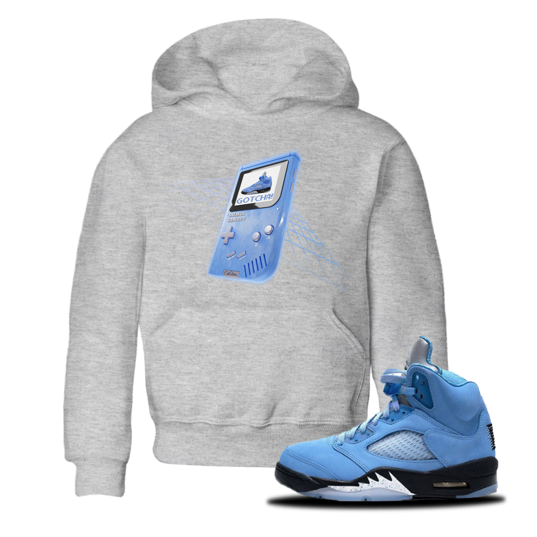 Jordan 5 UNC Jordan Shirts Sneaker Game Boy Sneaker Tees AJ5 UNC Sneaker Release Tees Kids Shirts Heather Grey 1