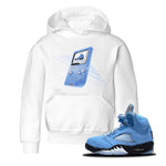 Jordan 5 UNC Jordan Shirts Sneaker Game Boy Sneaker Tees AJ5 UNC Sneaker Release Tees Kids Shirts White 1