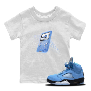 Jordan 5 UNC Jordan Shirts Sneaker Game Boy Sneaker Tees AJ5 UNC Sneaker Release Tees Kids Shirts White 1