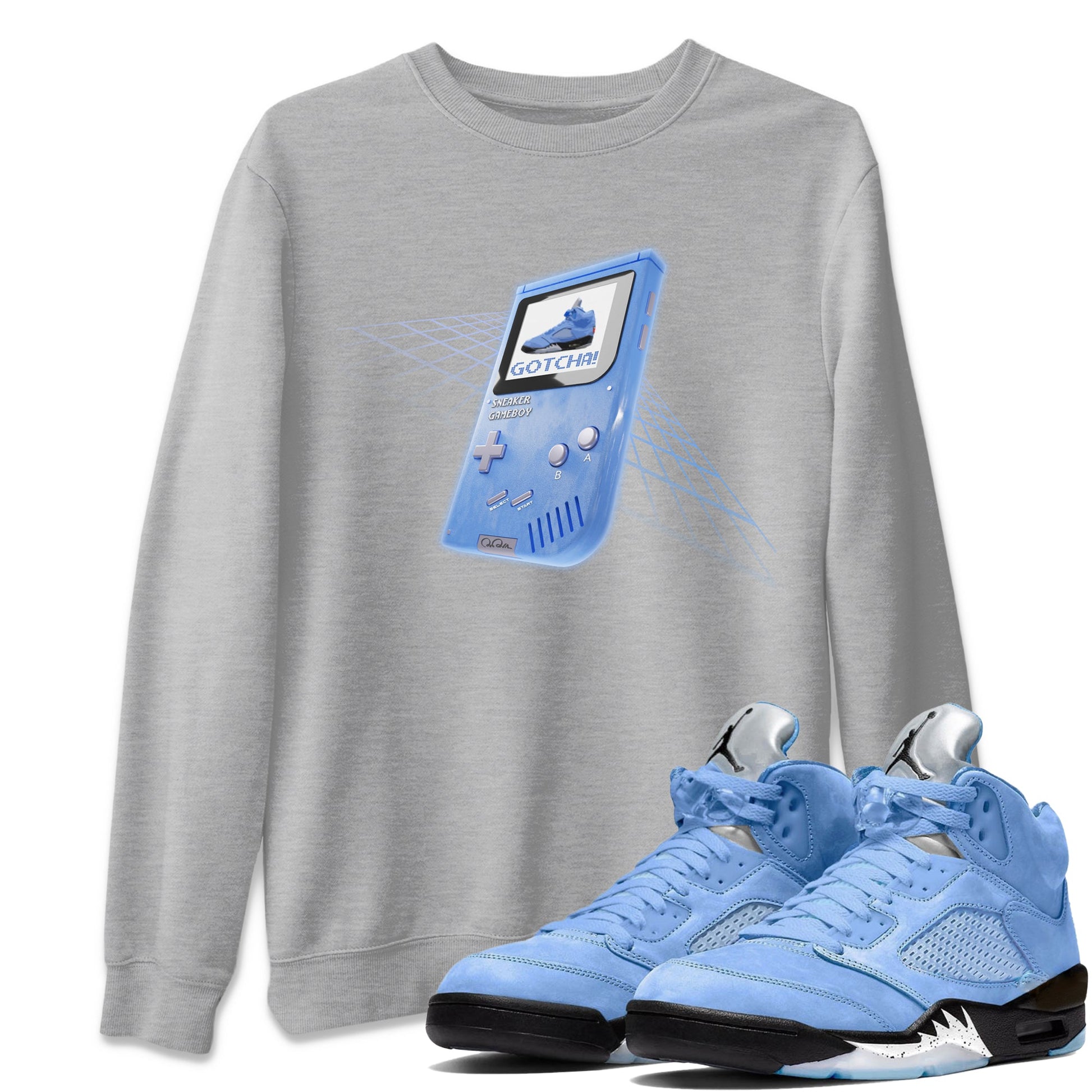 Jordan 5 UNC Jordan Shirts Sneaker Game Boy Sneaker Tees AJ5 UNC SNRT Sneaker Tees Unisex Shirts Heather Grey 1