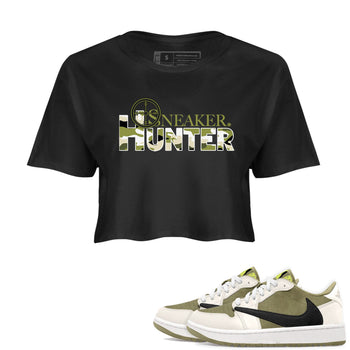 Air Jordan 1 X Travis Scott Golf Olive shirt to match jordans Sneaker Hunter sneaker tees Air Jordan 1 Travis Scott Golf SNRT Sneaker Release Tees Black 1 Crop T-Shirt