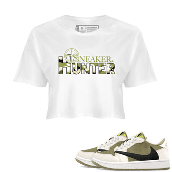 Air Jordan 1 X Travis Scott Golf Olive shirt to match jordans Sneaker Hunter sneaker tees Air Jordan 1 Travis Scott Golf SNRT Sneaker Release Tees White 1 Crop T-Shirt