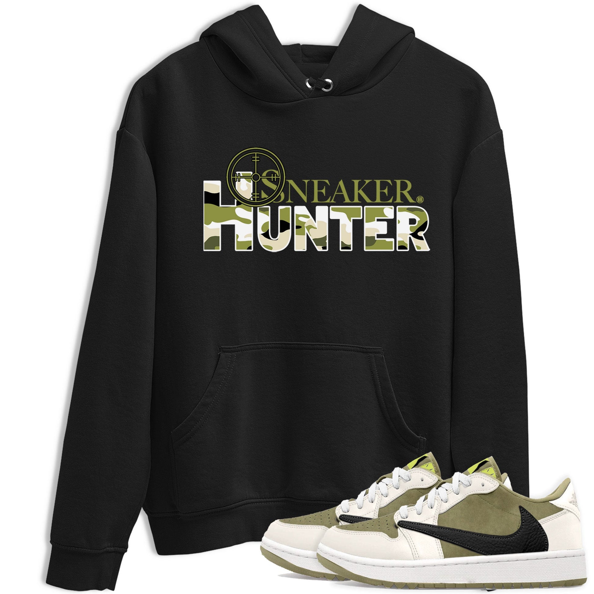 Air Jordan 1 X Travis Scott Golf Olive shirt to match jordans Sneaker Hunter sneaker tees Air Jordan 1 Travis Scott Golf SNRT Sneaker Release Tees Unisex Black 1 T-Shirt