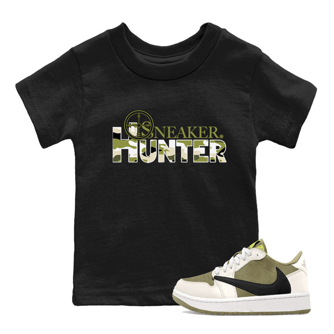 Air Jordan 1 X Travis Scott Golf Olive shirt to match jordans Sneaker Hunter sneaker tees Air Jordan 1 Travis Scott Golf SNRT Sneaker Release Tees Baby Toddler Black 1 T-Shirt