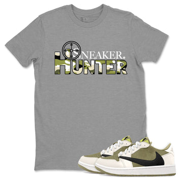Air Jordan 1 X Travis Scott Golf Olive shirt to match jordans Sneaker Hunter sneaker tees Air Jordan 1 Travis Scott Golf SNRT Sneaker Release Tees Unisex Heather Grey 1 T-Shirt