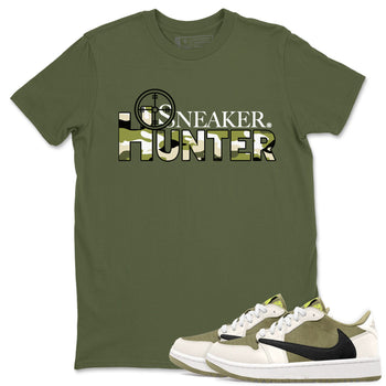 Air Jordan 1 X Travis Scott Golf Olive shirt to match jordans Sneaker Hunter sneaker tees Air Jordan 1 Travis Scott Golf SNRT Sneaker Release Tees Unisex Military Green 1 T-Shirt