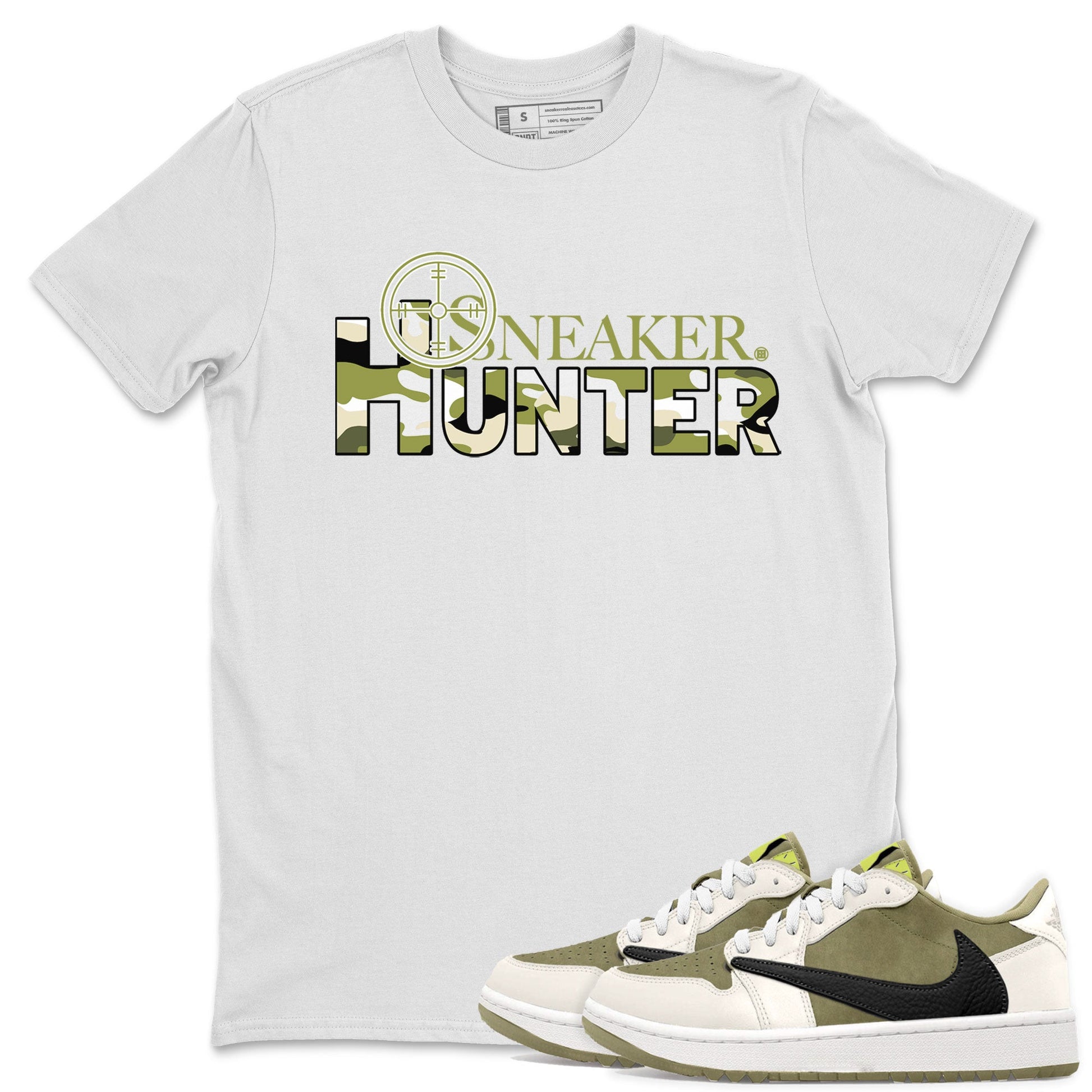Air Jordan 1 X Travis Scott Golf Olive shirt to match jordans Sneaker Hunter sneaker tees Air Jordan 1 Travis Scott Golf SNRT Sneaker Release Tees Unisex White 1 T-Shirt