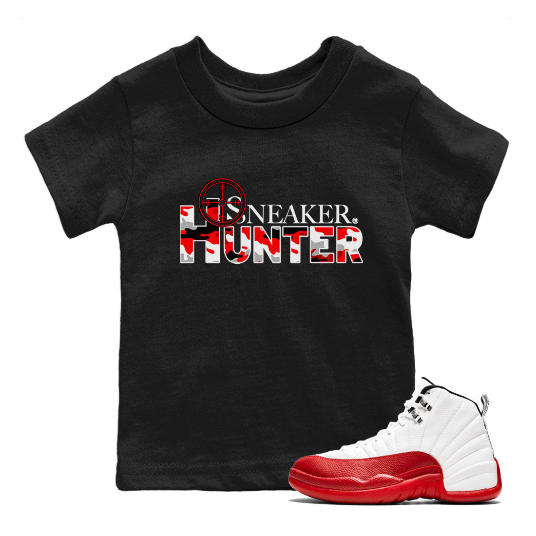Air Jordan 12 Cherry shirt to match jordans Sneaker Hunter sneaker tees Air Jordan 12 Retro Cherry SNRT Sneaker Release Tees Baby Toddler Black 1 T-Shirt