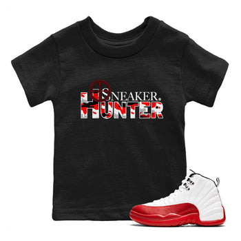 Air Jordan 12 Cherry shirt to match jordans Sneaker Hunter sneaker tees Air Jordan 12 Retro Cherry SNRT Sneaker Release Tees Baby Toddler Black 1 T-Shirt