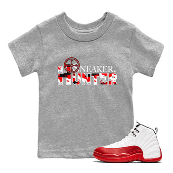Air Jordan 12 Cherry shirt to match jordans Sneaker Hunter sneaker tees Air Jordan 12 Retro Cherry SNRT Sneaker Release Tees Baby Toddler Heather Grey 1 T-Shirt
