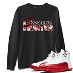 Air Jordan 12 Cherry shirt to match jordans Sneaker Hunter sneaker tees Air Jordan 12 Retro Cherry SNRT Sneaker Release Tees Unisex Black 1 T-Shirt