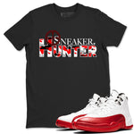 Air Jordan 12 Cherry shirt to match jordans Sneaker Hunter sneaker tees Air Jordan 12 Retro Cherry SNRT Sneaker Release Tees Unisex Black 1 T-Shirt