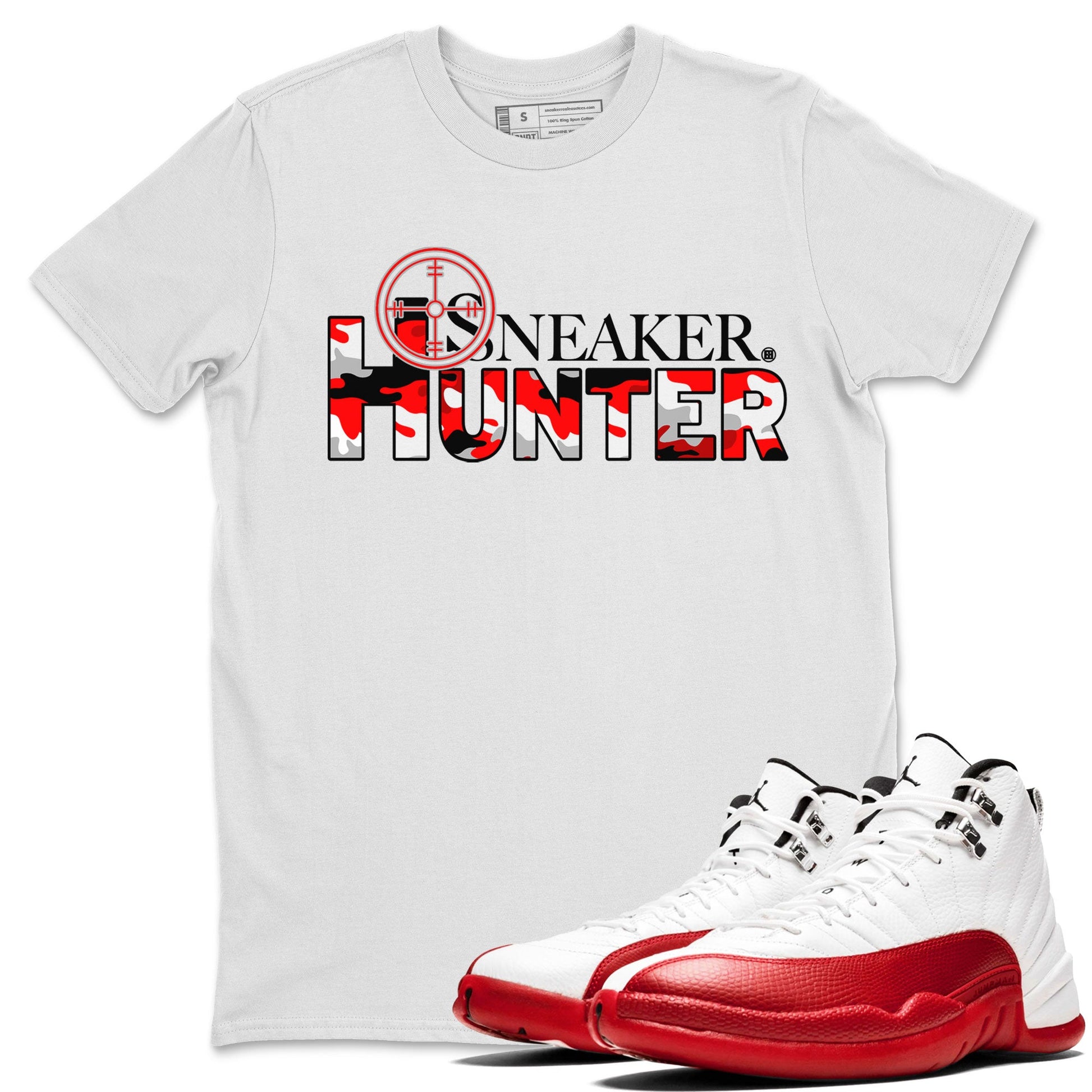 Air Jordan 12 Cherry shirt to match jordans Sneaker Hunter sneaker tees Air Jordan 12 Retro Cherry SNRT Sneaker Release Tees Unisex White 1 T-Shirt