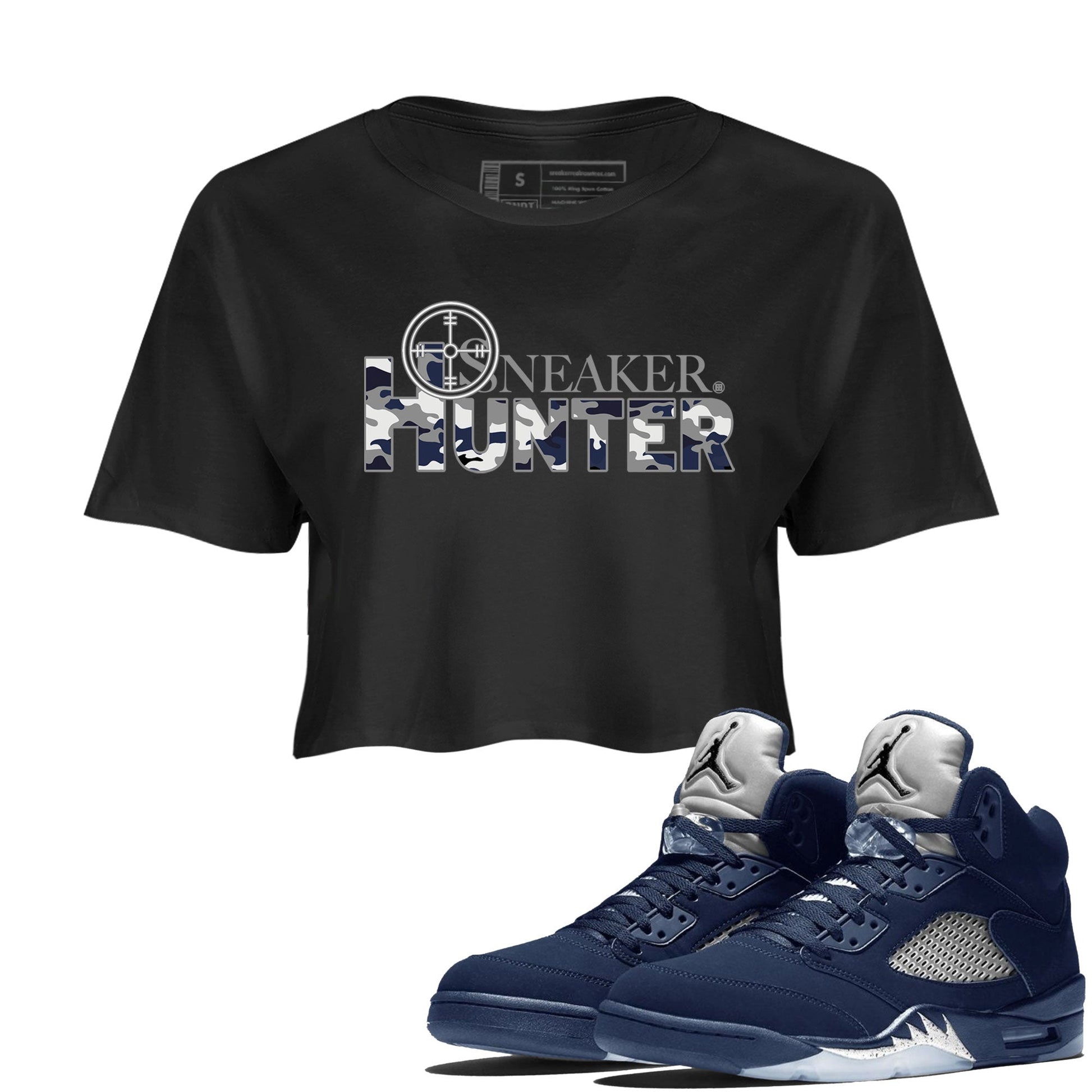 Air Jordan 5 Retro Midnight Navy shirt to match jordans Sneaker Hunter sneaker tees Air Jordan 5 Midnight Navy SNRT Sneaker Release Tees Black 1 Crop T-Shirt