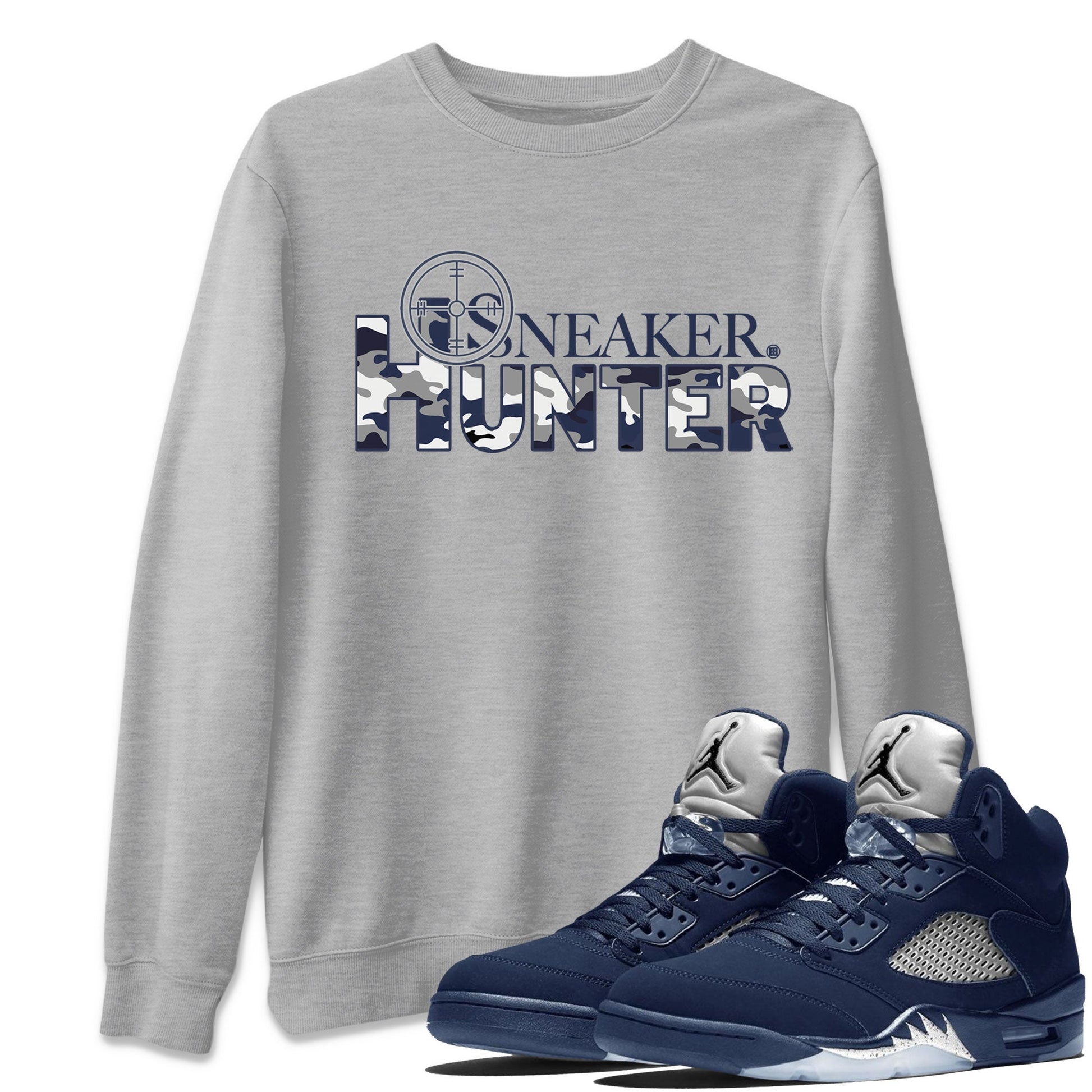 Air Jordan 5 Retro Midnight Navy shirt to match jordans Sneaker Hunter sneaker tees Air Jordan 5 Midnight Navy SNRT Sneaker Release Tees Unisex Heather Grey 1 T-Shirt