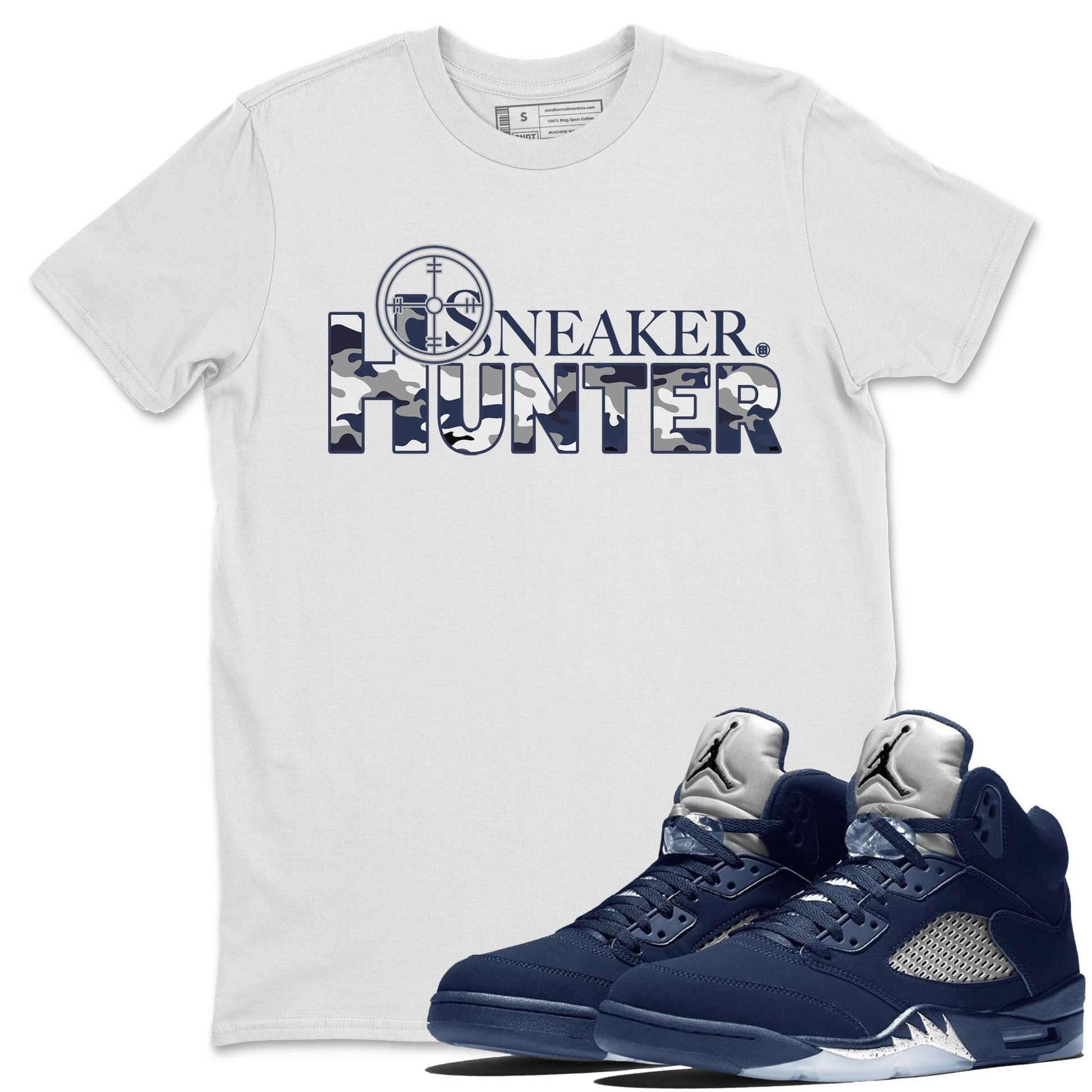 Air Jordan 5 Retro Midnight Navy shirt to match jordans Sneaker Hunter sneaker tees Air Jordan 5 Midnight Navy SNRT Sneaker Release Tees Unisex White 1 T-Shirt