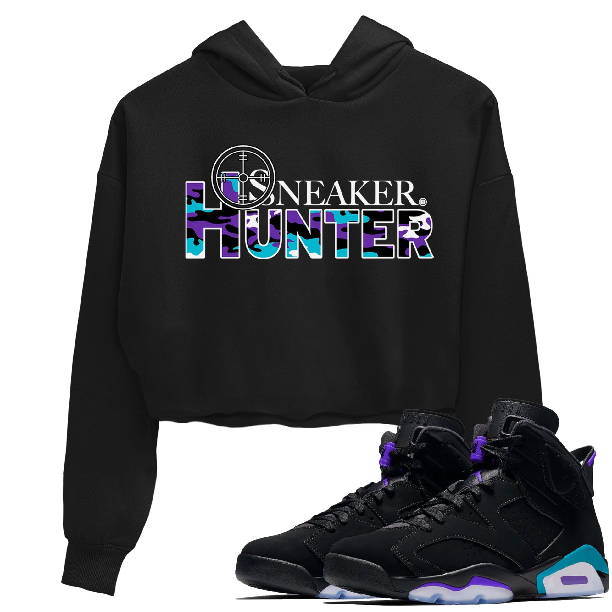 6s Aqua shirt to match jordans Sneaker Hunter sneaker tees Air Jordan 6 Aqua SNRT Sneaker Release Tees Black 1 Crop T-Shirt
