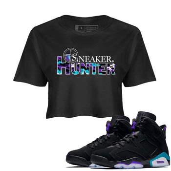 6s Aqua shirt to match jordans Sneaker Hunter sneaker tees Air Jordan 6 Aqua SNRT Sneaker Release Tees Black 1 Crop T-Shirt
