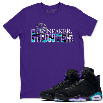 6s Aqua shirt to match jordans Sneaker Hunter sneaker tees Air Jordan 6 Aqua SNRT Sneaker Release Tees Unisex Purple 1 T-Shirt