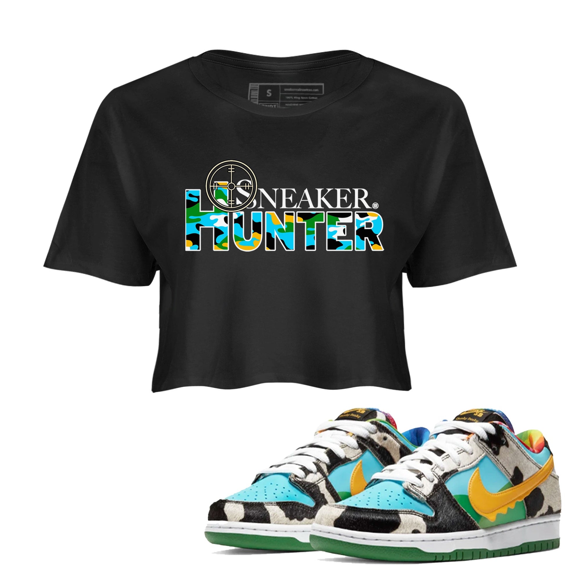 Dunk Chunky Dunky shirt to match jordans Sneaker Hunter sneaker tees Dunk Low Ben & Jerry's Chunky Dunky SNRT Sneaker Release Tees Black 1 Crop T-Shirt