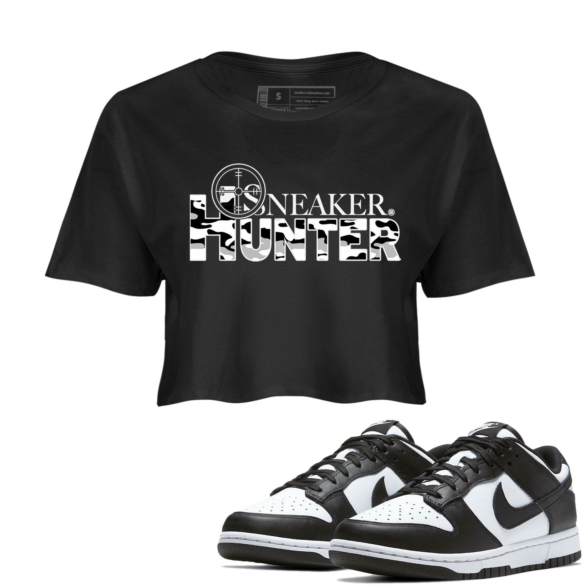 Dunk Panda shirt to match jordans Sneaker Hunter sneaker tees Dunk Panda SNRT Sneaker Release Tees Black 1 Crop T-Shirt