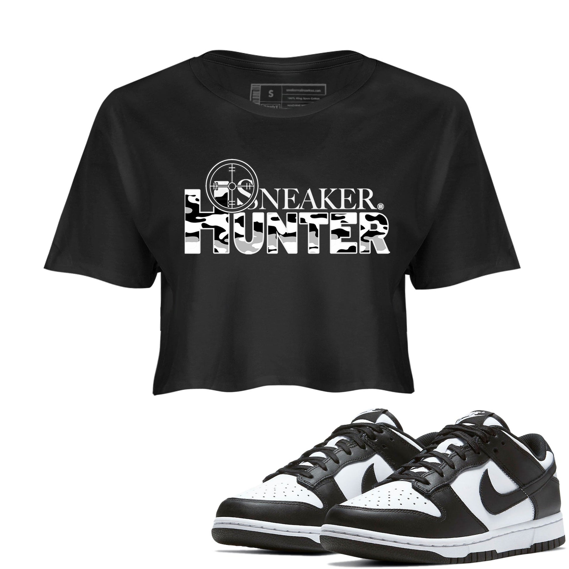 Dunk Panda shirt to match jordans Sneaker Hunter sneaker tees Dunk Panda SNRT Sneaker Release Tees Black 1 Crop T-Shirt