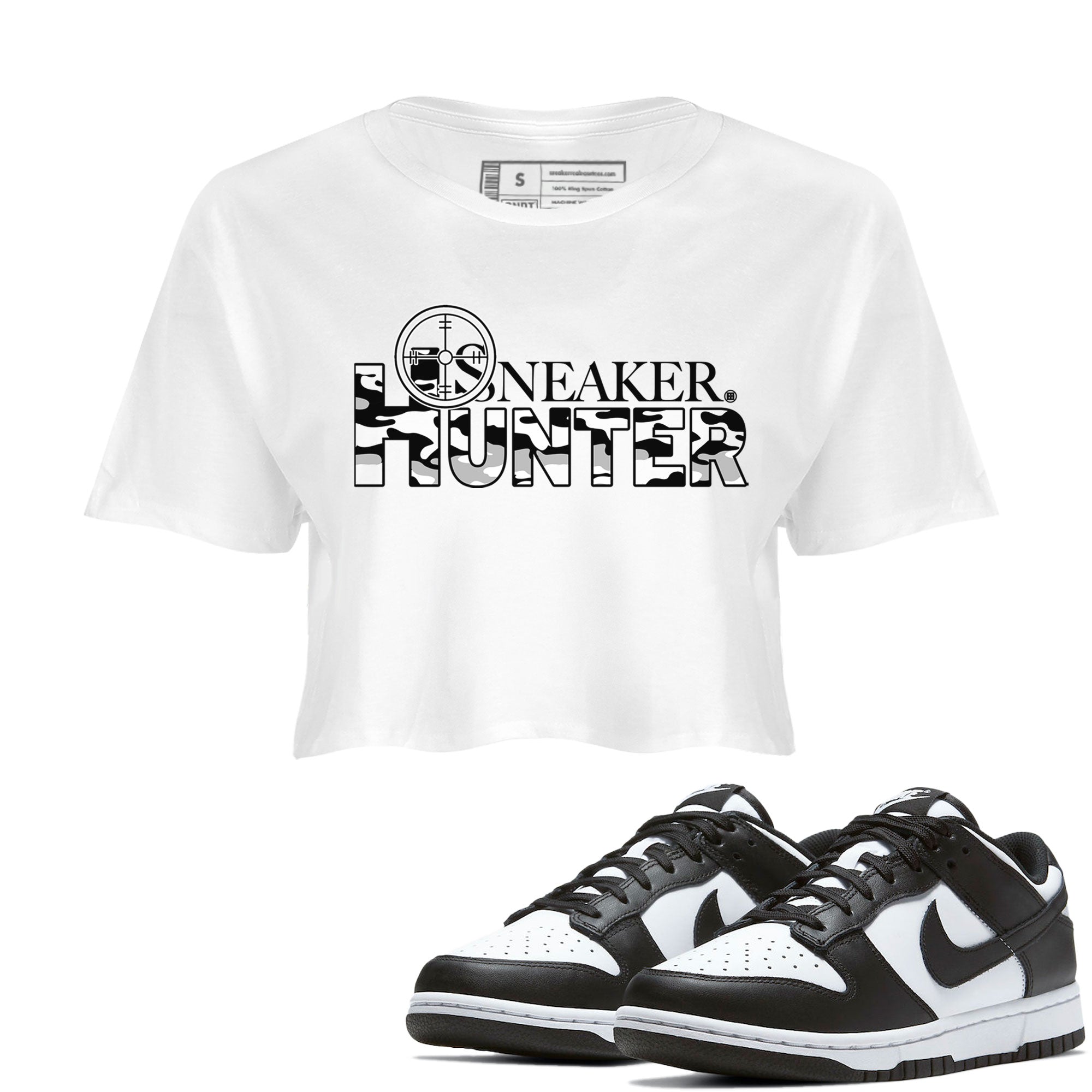 Dunk Panda shirt to match jordans Sneaker Hunter sneaker tees Dunk Panda SNRT Sneaker Release Tees White 1 Crop T-Shirt