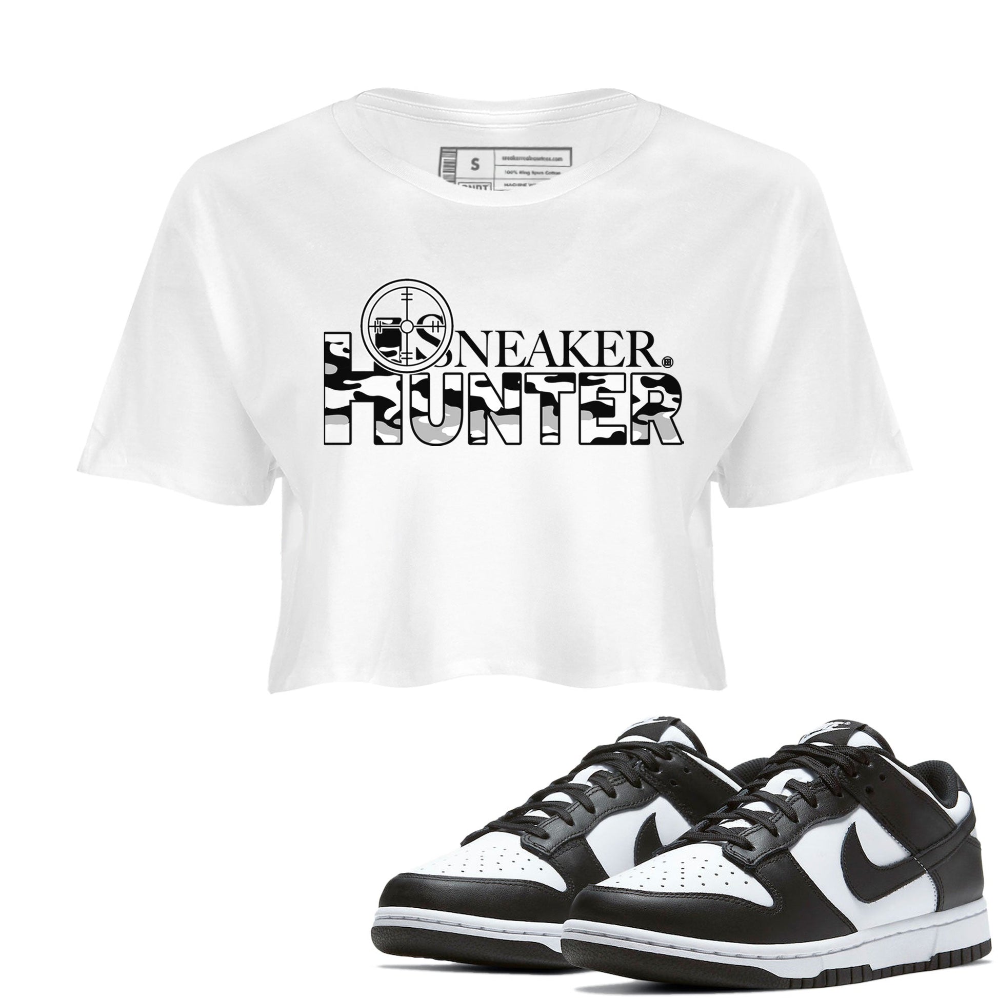 Dunk Panda shirt to match jordans Sneaker Hunter sneaker tees Dunk Panda SNRT Sneaker Release Tees White 1 Crop T-Shirt