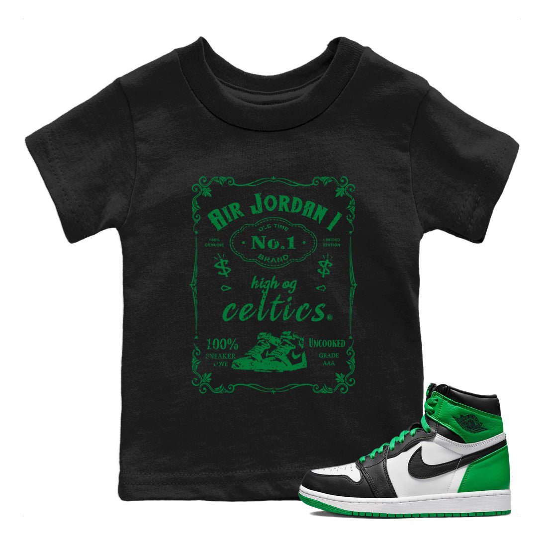 Air Jordan 1 Celtics Sneaker Match Tees Sneaker Label Sneaker Tees Air Jordan 1 Retro Celtics Sneaker Release Tees Kids Shirts Black 1