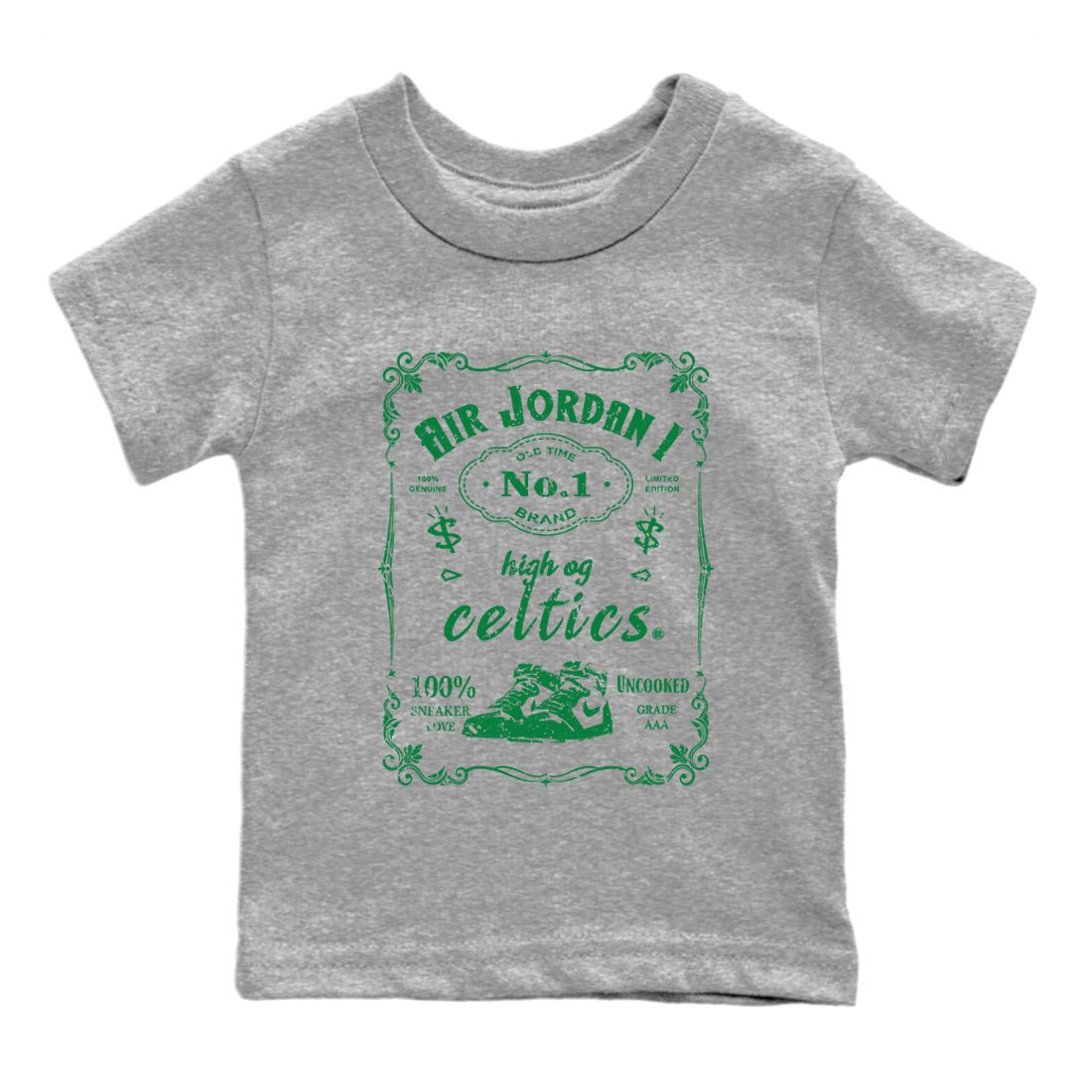 Air Jordan 1 Celtics Sneaker Match Tees Sneaker Label Sneaker Tees Air Jordan 1 Retro Celtics Sneaker Release Tees Kids Shirts Heather Grey 2