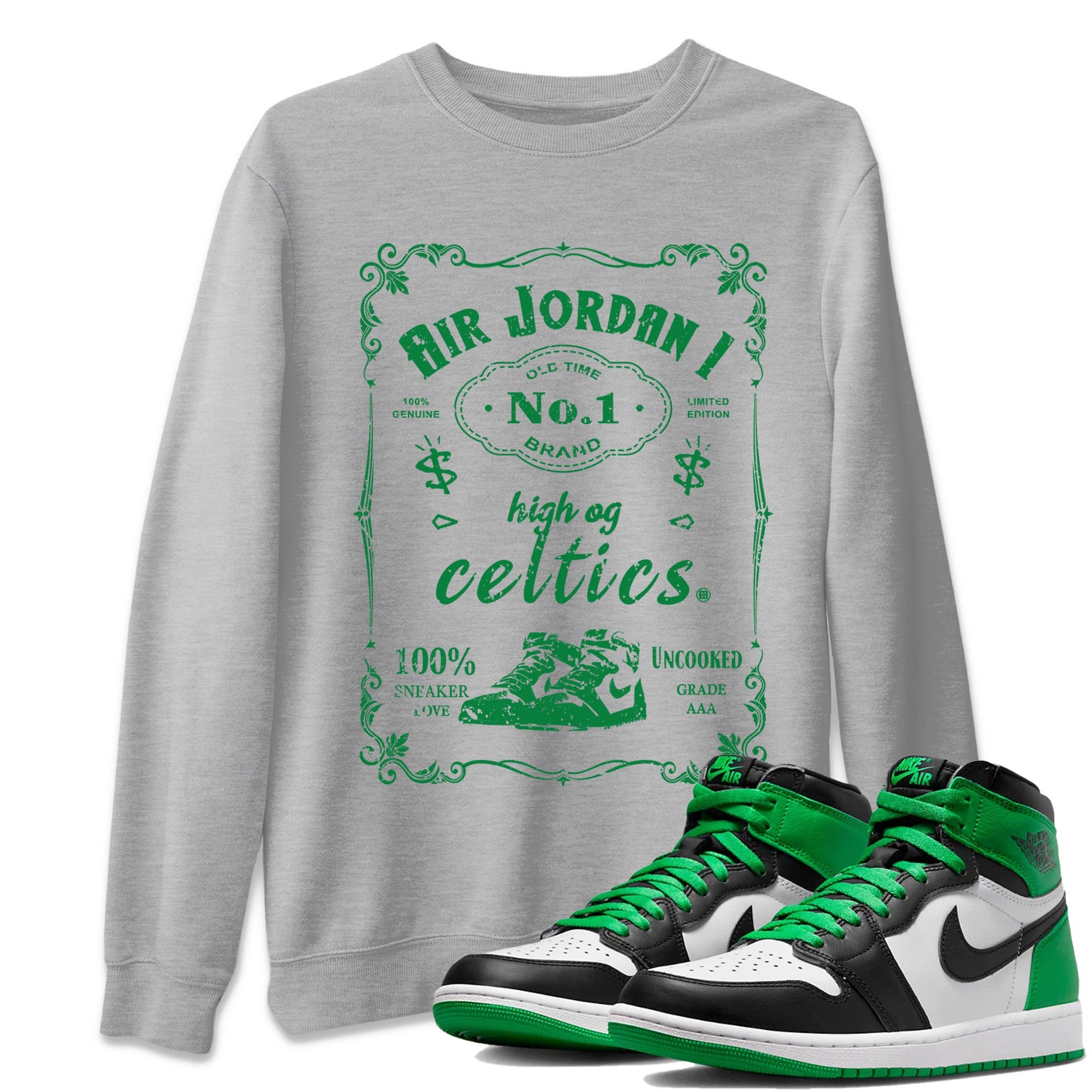 Air Jordan 1 Celtics Sneaker Match Tees Sneaker Label Sneaker Tees Air Jordan 1 Retro Celtics Sneaker Release Tees Unisex Shirts Heather Grey 1