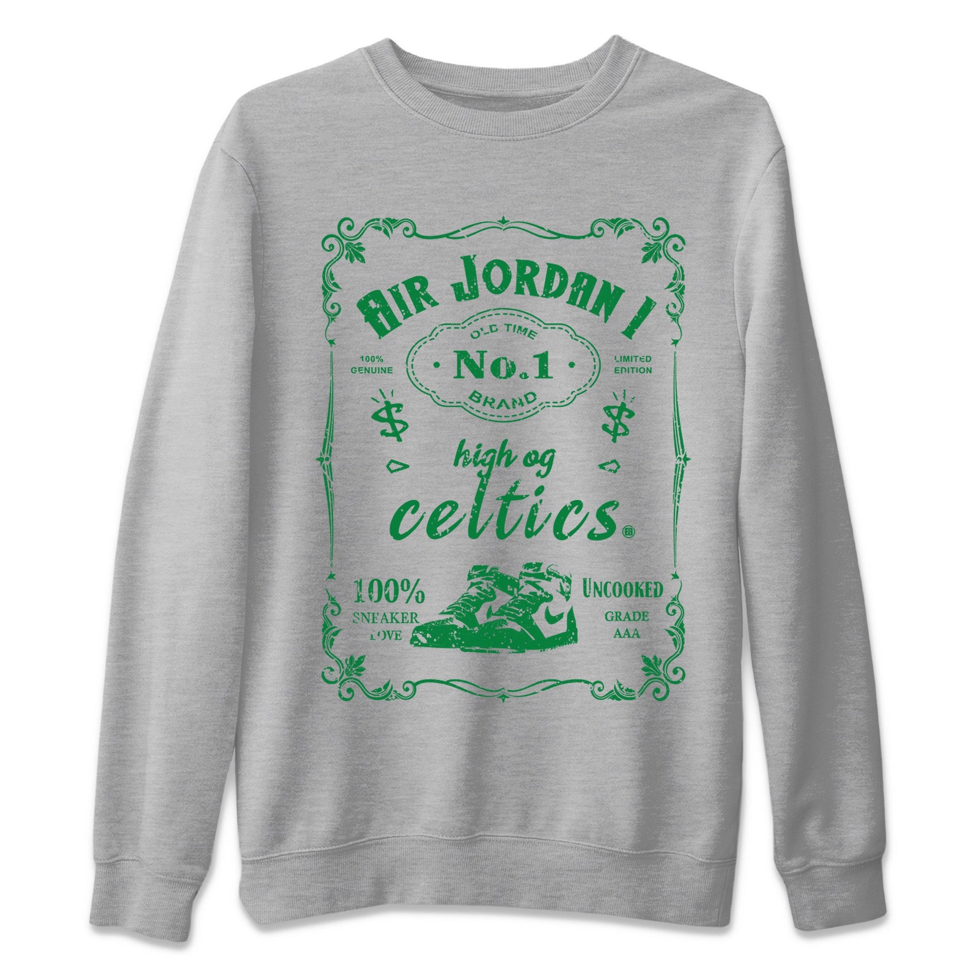 Air Jordan 1 Celtics Sneaker Match Tees Sneaker Label Sneaker Tees Air Jordan 1 Retro Celtics Sneaker Release Tees Unisex Shirts Heather Grey 2