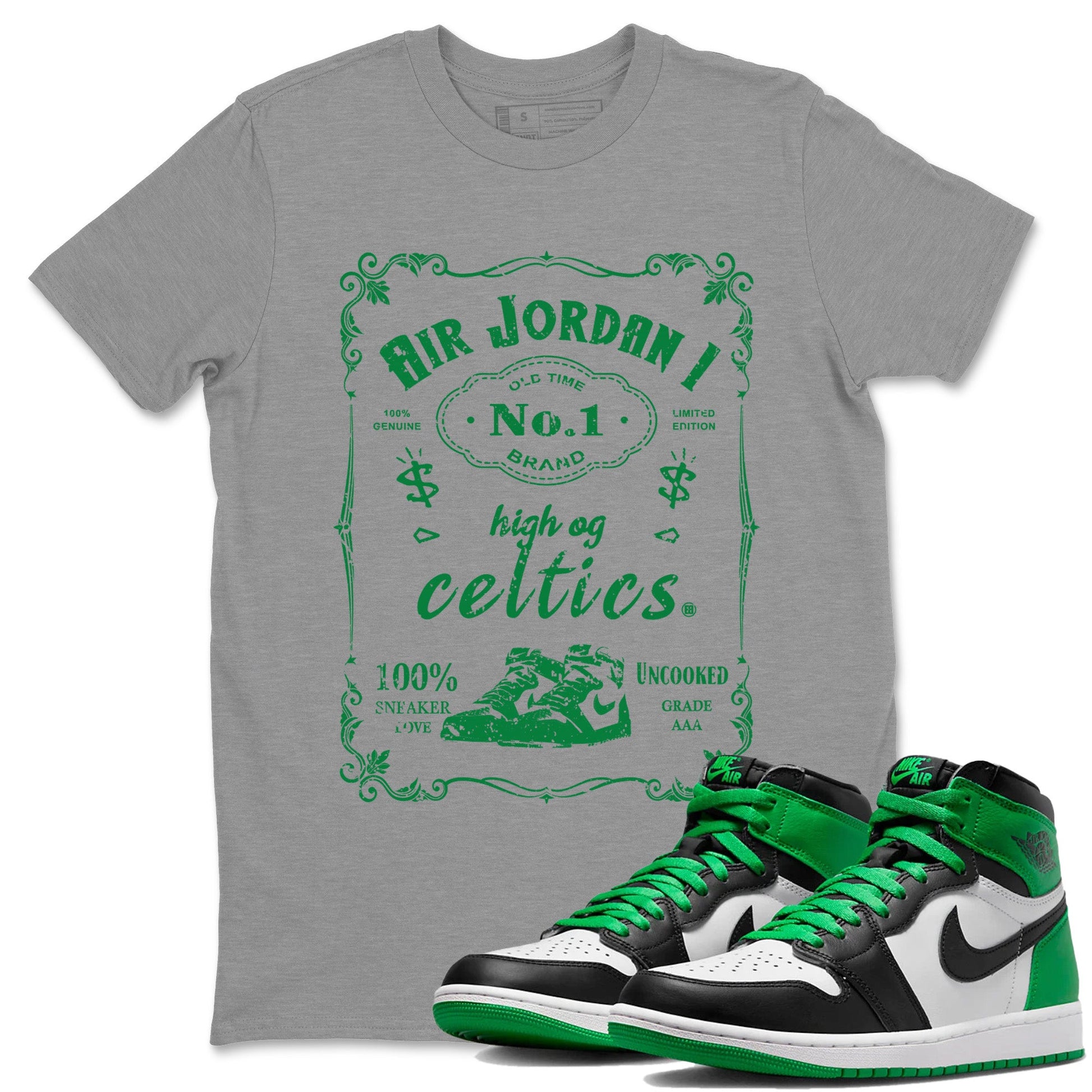 Air Jordan 1 Celtics Sneaker Label Crew Neck Sneaker Tees Air Jordan 1 Retro Celtics Sneaker T-Shirts Size Chart