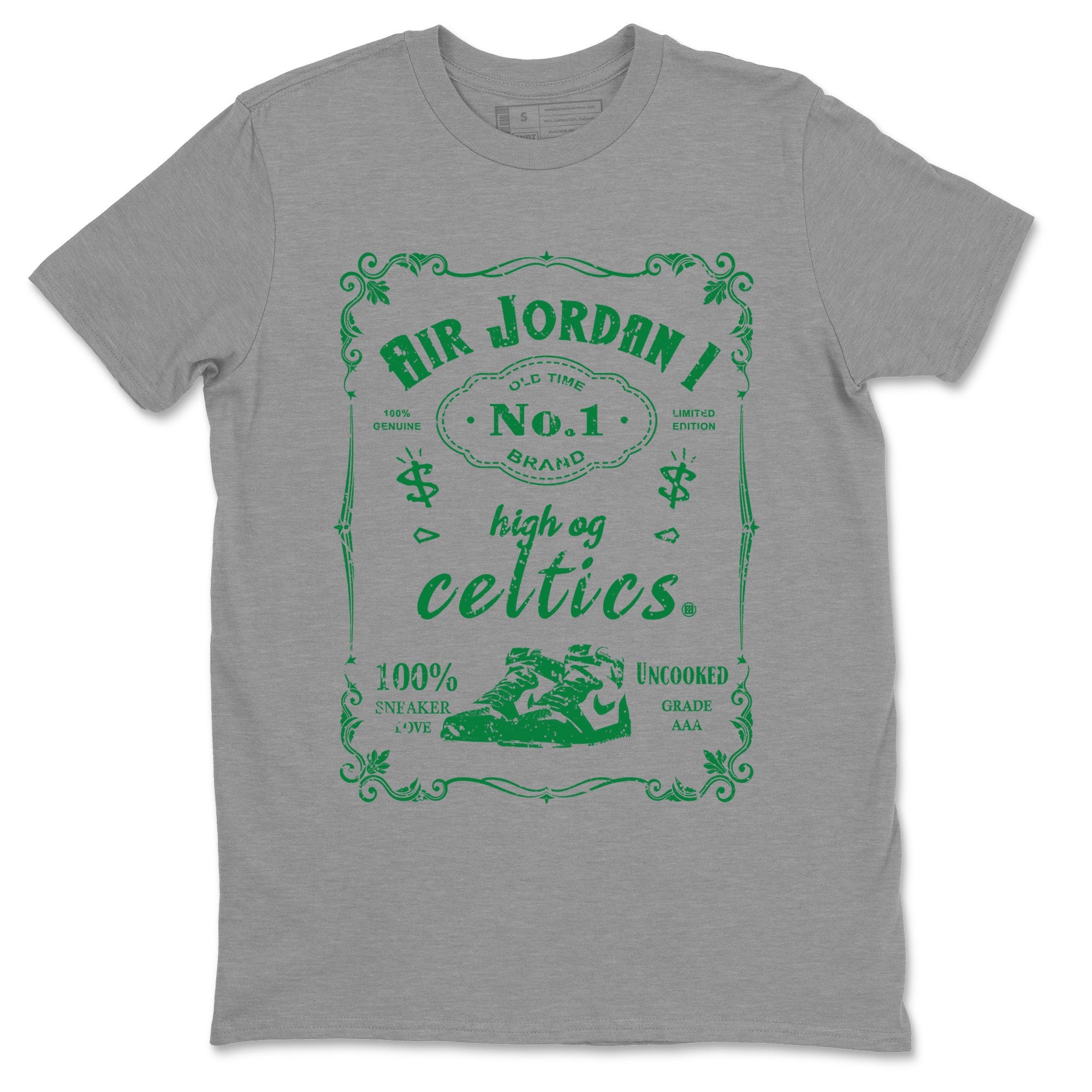 Air Jordan 1 Celtics Sneaker Match Tees Sneaker Label Sneaker Tees Air Jordan 1 Retro Celtics Sneaker Release Tees Unisex Shirts Heather Grey 2